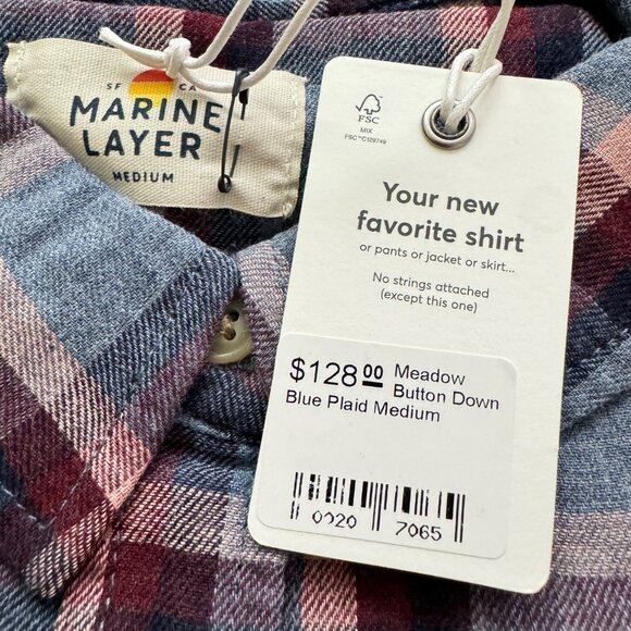 Marine Layer meadow shirts button down size medium plaid wrap back Collared new - Picture 5 of 13